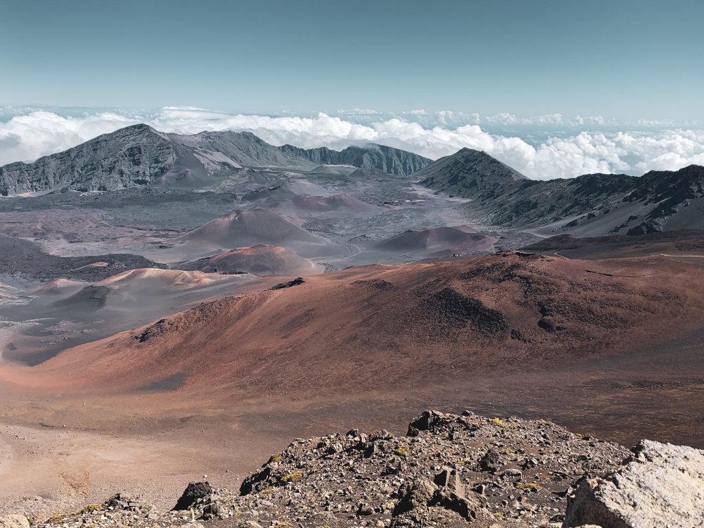 a landscape of a mountain range