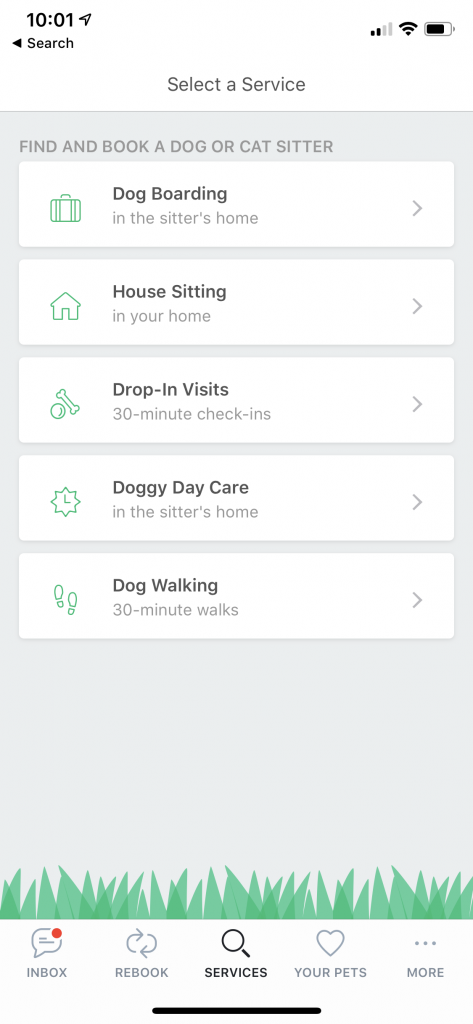 Screenshot of Rover Pet Sitting App