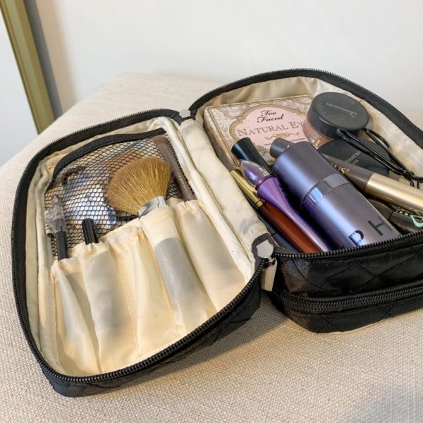 Makeup compartment of the Ellis James Designs Jewelry and Makeup Case for Travel