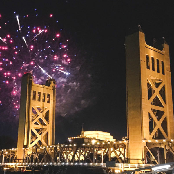 Fireworks over the Tower Bridge in Sacramento, California