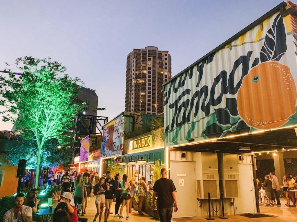 Channelside’s Sparkman Wharf draws in locals and visitors alike in Tampa at night