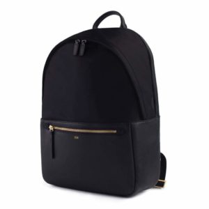 a black backpack with a zipper