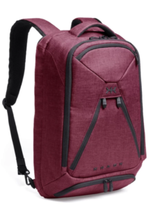 a red backpack with black straps