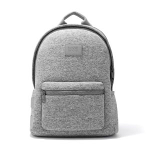 a grey backpack with a white background