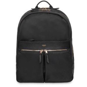 a black backpack with zippers