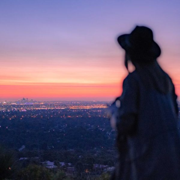 a person looking at a city