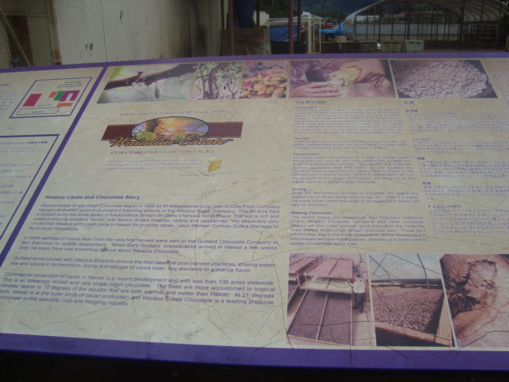 Sign from the Waialua Old Sugar Mill describing the location's history in Oahu's north shore