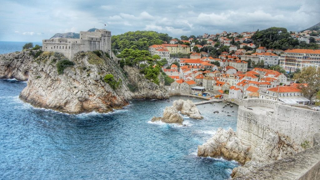 Dubrovnik on a hill by water