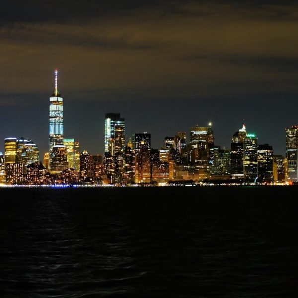 a city skyline at night