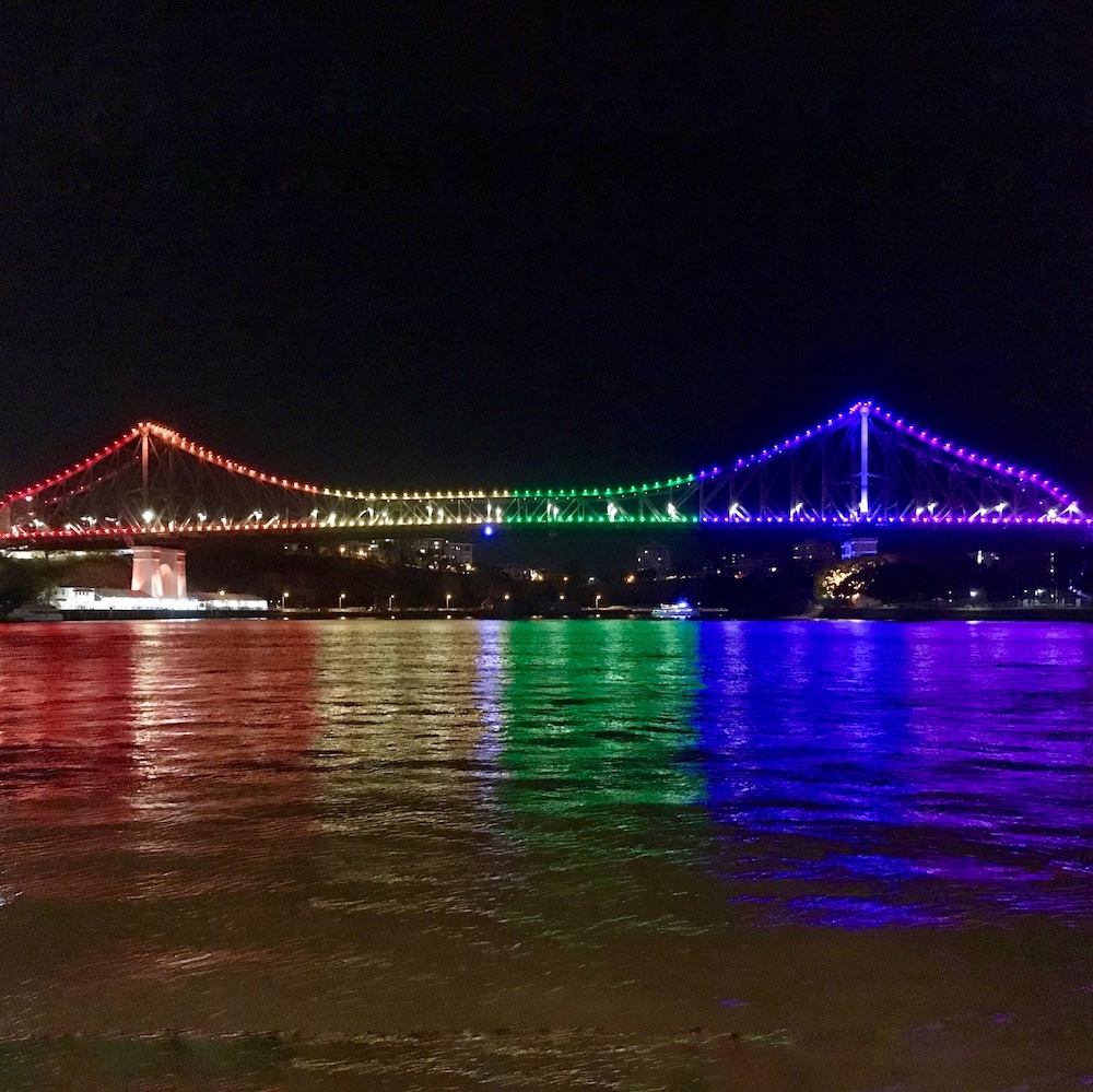 a bridge with lights on it