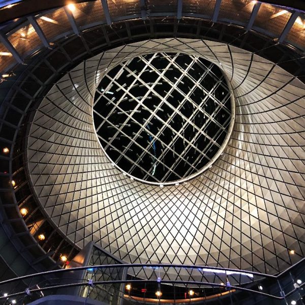 a glass dome with a black skylight