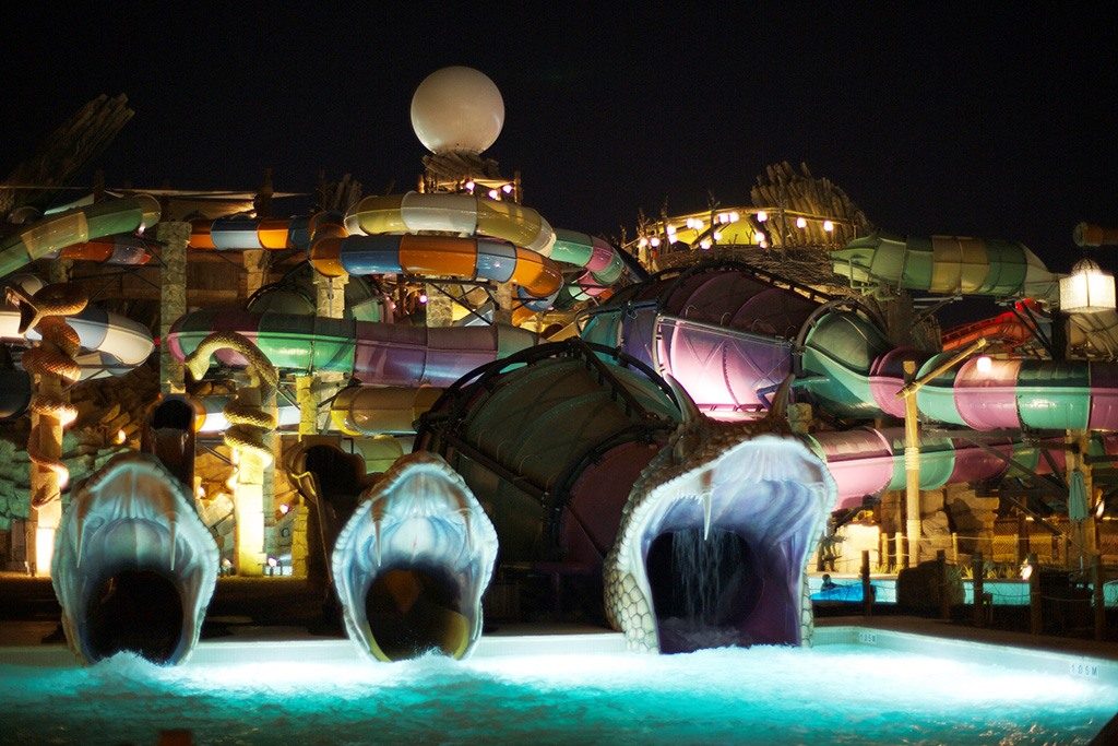 a water park with a water slide