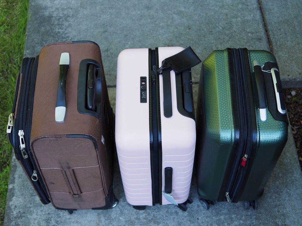 Samsonite, Away Bigger Carry-On, and Ricardo luggage sizes compared from above